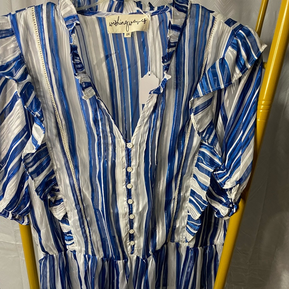 Blue and White Striped Women's Top